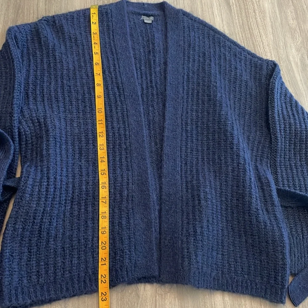 Aerie Navy Blue Wool Fuzzy Ribbed Sweater Tie Cardigan Long Sleeve NWOT - Picture 5 of 13